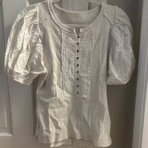 ANTHROPOLOGIE Ivory Puff Sleeve Henley Top